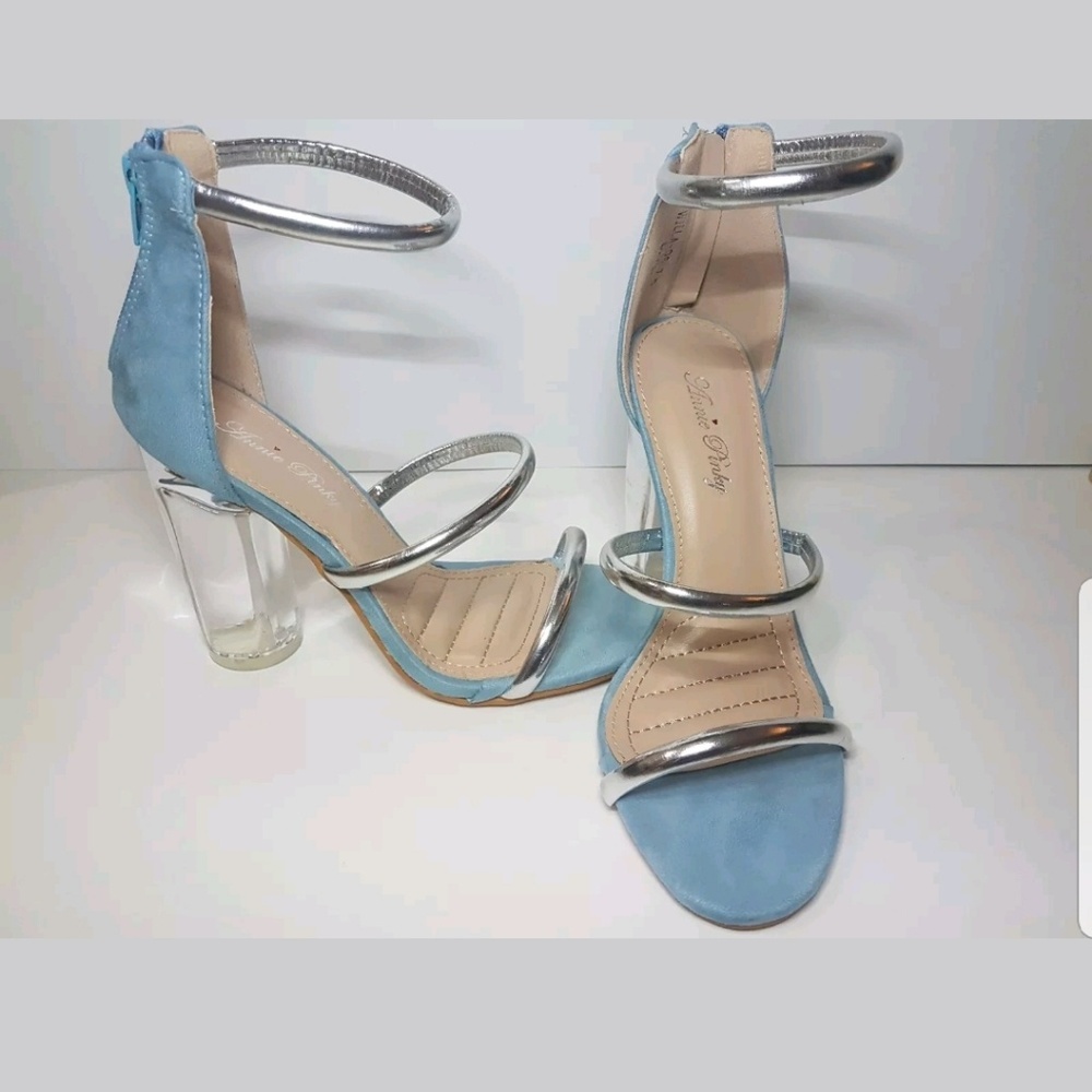 Women's Triple Straps Back ZIPPER Lucite Block